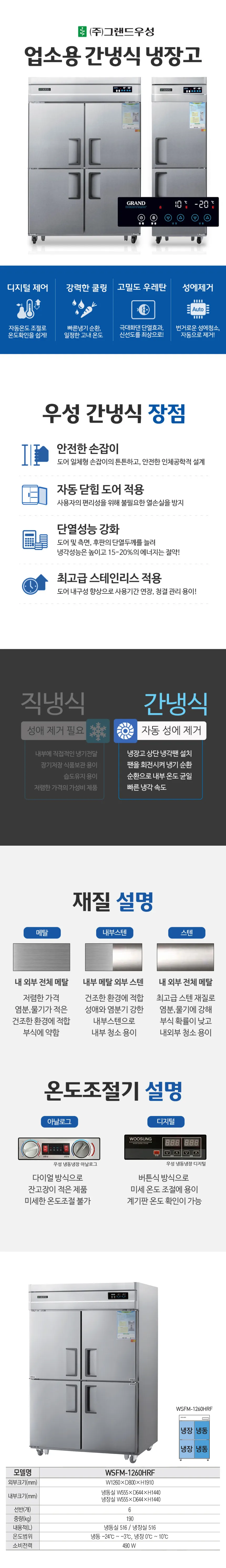 CI_[그랜드우성] 간냉식 냉장고+냉동고 1032L 올스텐 (WSFM-1260HRF_올스텐) 상세 이미지 1