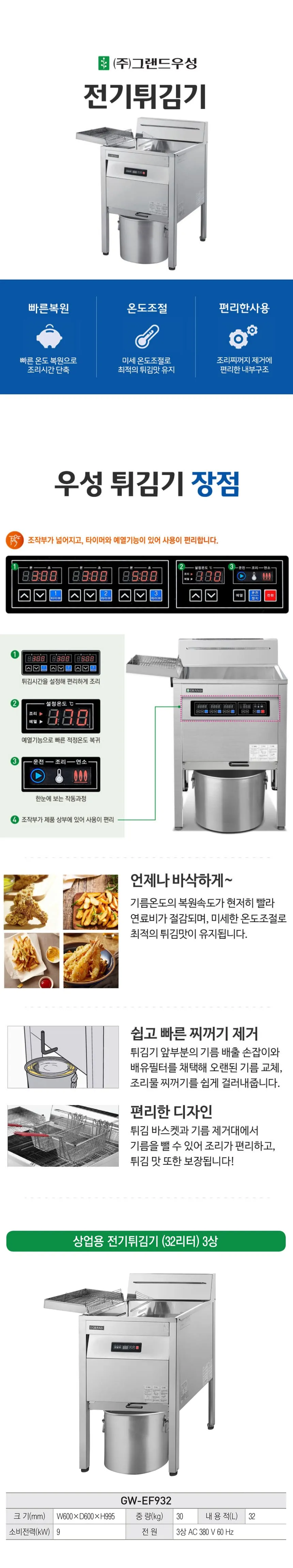 [그랜드우성] 업소용 전기 튀김기 29L 3상 (36) GW-EF932 상세 이미지 1