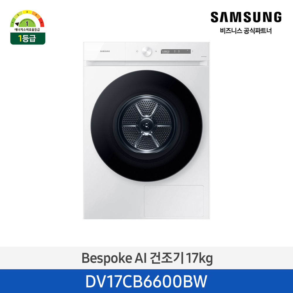 [삼성전자] 비스포크 그랑데 건조기 AI 17kg [심플컨트롤] 1등급 화이트 DV17CB6600BW [페이]